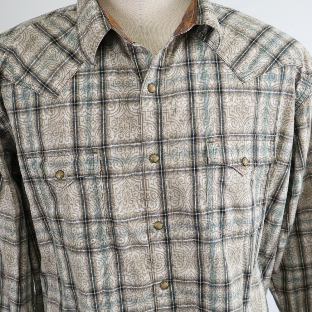 Wrangler Retro Shirt Mens 2XL XXL Western Rodeo Pearl Snap Plaid Long Sleeve - Picture 4 of 8
